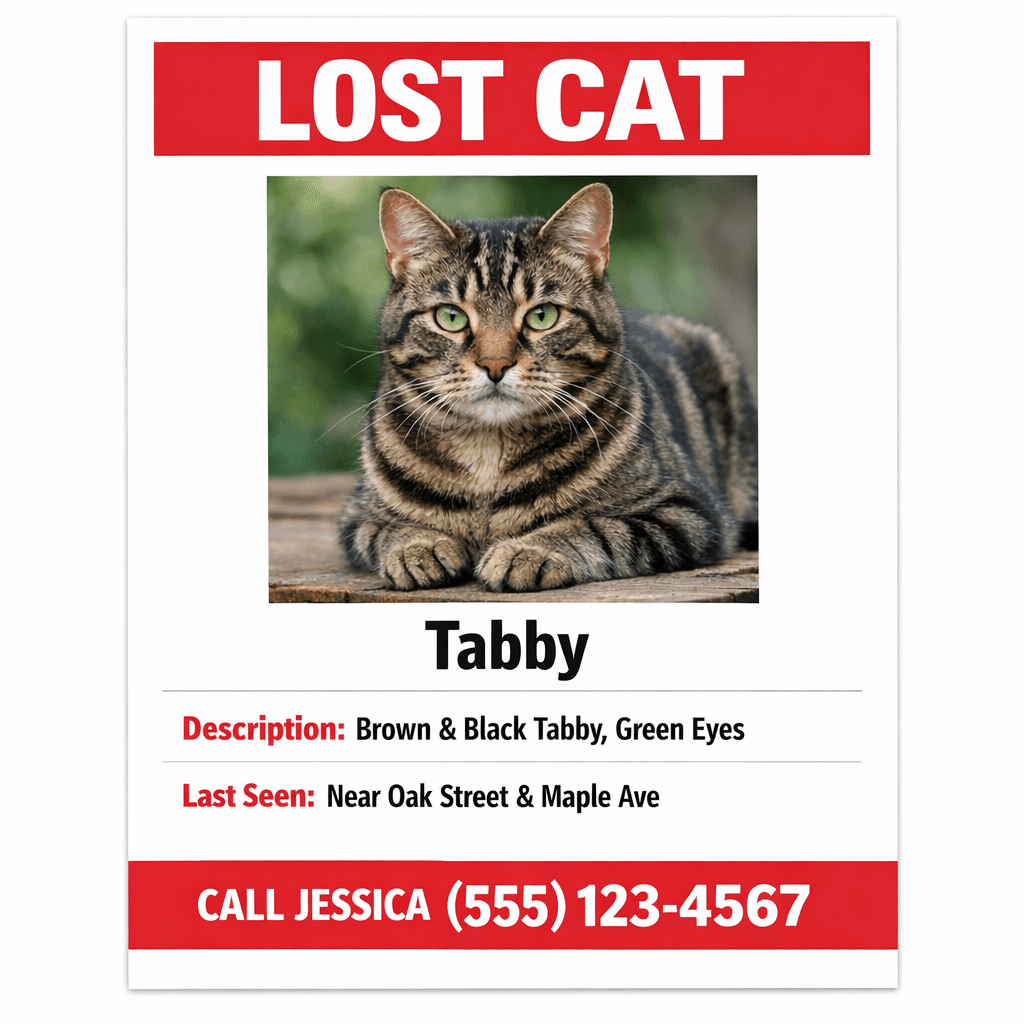 Example lost cat flyer